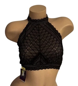 Neckholder-Bralette-BH Saki Silber schwarz Nylon ohne Bügel gefüttert M neu mit Etikett - Bild 1 von 10