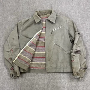 Vintage 50s 60s Canvas Workwear Cinch Back Jacket Mens Medium Blanket Lined - Picture 1 of 10