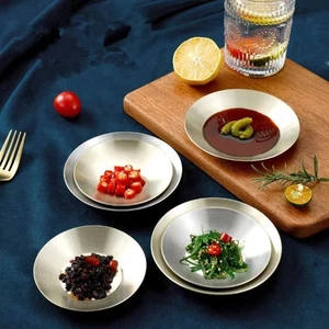 Round BBQ Plate 304 Stainless Steel Kimchi Dish Thicken Metal Dining Disc - Picture 1 of 18