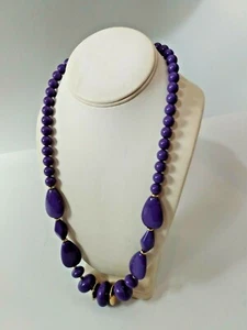 Chunky Purple with Gold tone Acrylic Beaded Necklace 25" length - Picture 1 of 6