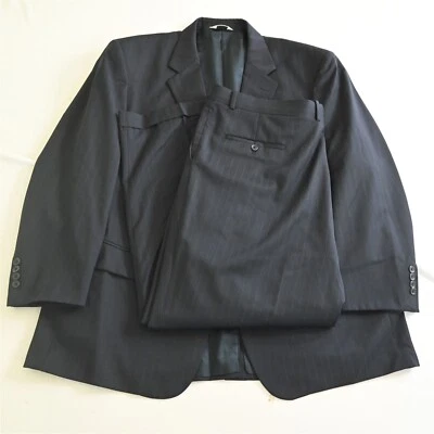 Joseph Feiss 46R 42x29 Navy Blue Striped 100% Wool Mens Jacket Pants Suit - Image 1 of 4