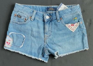 NEW KIDS POLO RALPH LAUREN DENIM BLUE EMBROIDERED GIRL'S SHORTS SIZE 10 - Picture 1 of 2
