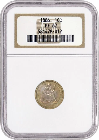1886 10C Proof Seated Liberty Dime Silver NGC PF62 Coin Cover