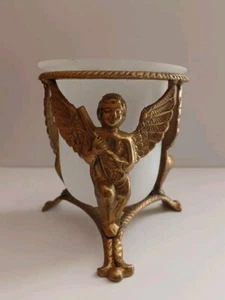 Brass Pedestal tripod Potpourri Holder w/ cherubs hold Frosted Glass Bowl.  - Picture 1 of 11