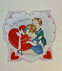 Vintage Valentine Cards Girls Making Cards 1930’s - Picture 1 of 4