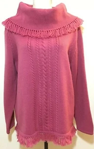 Vintage August Max 100% Wool Turtleneck Tunic Sweater Sz S Pink CableKnit Barbie - Picture 1 of 12