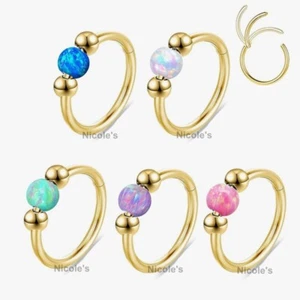 1pc 18g Surgical Steel Opal Bead Nose Ring Helix Cartilage Ear Clicker Piercing - Picture 1 of 4