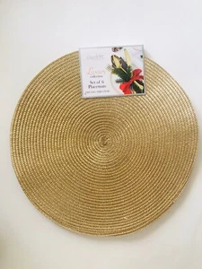 Colordrift 6 Piece Set Damask Placemats Metalic Gold  Design Dining - Picture 1 of 8