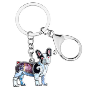 Enamel Alloy Floral French Bulldog Keychains Key Ring Jewelry Pets Charms Gifts - Picture 1 of 11