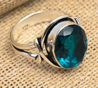 Anillo de joyería hecho a mano de plata maciza 925 con piedras preciosas de turmalina Indicolita para mujer Foto 1 de 4