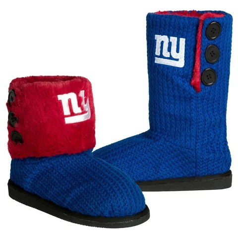NFL New York Giants Knit Team Color High End Button Women Boot Slipper - L Size Cover