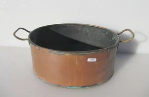 Antique Copper Jam Pan Fish Kettle Trough Tub Vintage Oval Old Brass Handles Pot - Picture 1 of 12