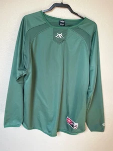 Rawlings Jersey Mens Medium Green Baseball Warmup Thick Long Sleeve Mesh - Picture 1 of 5