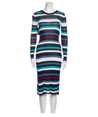 Altuzarra Striped Midi Length Blue/ White Women's Crew Neck Dress w/ Tag Size XS - Image 1 of 3