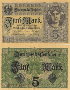 Germany P56, 5 Mark, State Loan Note, young woman with flowers in hair, 1917 - Picture 1 of 1