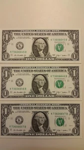 3 - $1 Notes w/Consecutive Numbers 2009 Series CU - Picture 1 of 1