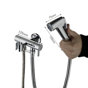 Chrome Wall Mount Bathroom Bidet Faucet Toilet Hand Spray Dual Handles Cold Taps - Picture 1 of 5