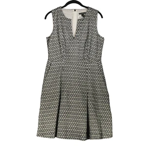 J Crew Dress Womens Size 10 Black White Embroidered Fit Flare Cotton Pockets - Picture 1 of 6