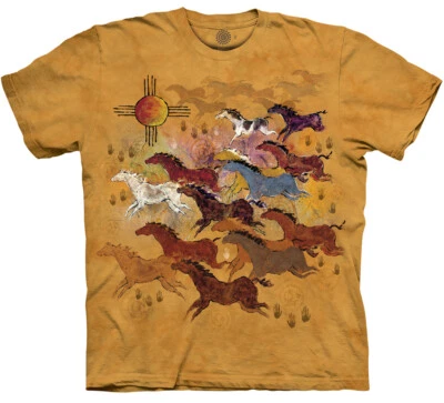 Horses & Sun Western Spirit Equine Vintage Native T-Shirt Mountain Animal S-5X - Image 1 of 4