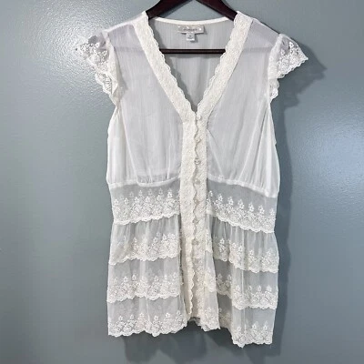 DressBarn Womens M Sheer Lace Peasant Blouse Ivory Embroidered Detail Boho - Изображение 1 из 4