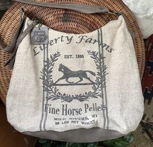 Charming Linen Leather Antique Look Horse Print Hobo Tote Bag by American Glory - Picture 1 of 7