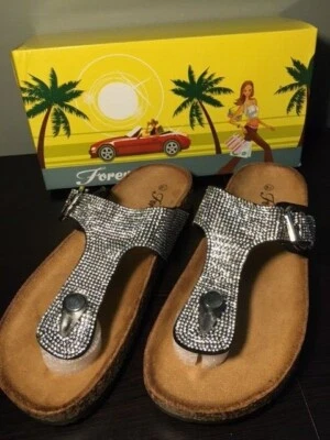 Sandalias Forever Berk-04 T-Strap ajustables negras para mujer * 8,5 * NUEVAS EN CAJA Foto 1 de 4