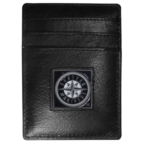 Seattle Mariners MLB Fine Grain Leather Cardholder Money Clip Wallet, Boxed Cover
