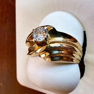 14K Gelbgold gewölbter Damen Ring mit 0,26ct natürlichem Diamanten 6,2 Gramm Gr. 7 - Bild 1 von 11