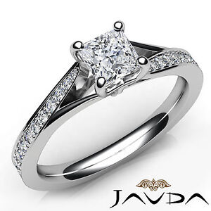 Cathedral Pave Set Princess Diamond Engagement Split Shank Ring GIA E VS2 0.85Ct