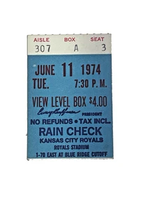 Kansas City Royals Ticket Stub MLB 6/11/1974 vs Brewers Fitzmorris CG SO 307 A 3 - Picture 1 of 2