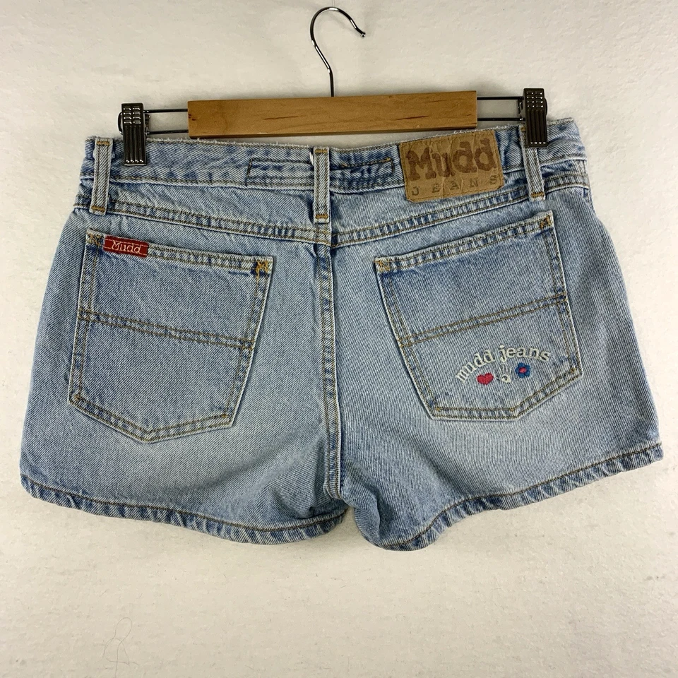 Винтажный грязи женщин Y2K света стирка Jean шорты размер 11 подростков вышитый логотип - Изображение 1 из 4