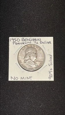 VTG 1950 Benjamin Franklin One Half Dollar Coin NO MINT 90% Silver VF - Image 1 of 4
