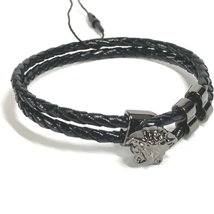 VERSACE medusa logo Accessory Double Bracelet Bracelet Leather Black Unused - Picture 1 of 6
