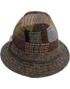 HANNA HATS Mens Cloche Hat Medium Multicoloured Patchwork New Wool S110 - Picture 1 of 4