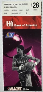 Portland Trail Blazers Utah Jazz 2/28/1997 Ticket Stub Dr. J Julius Erving NBA - Picture 1 of 2