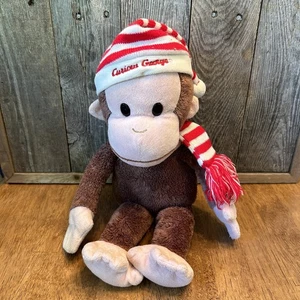 Universal Studios Gund Curious George Striped Red White Scarf & Hat Winter Plush - Picture 1 of 8