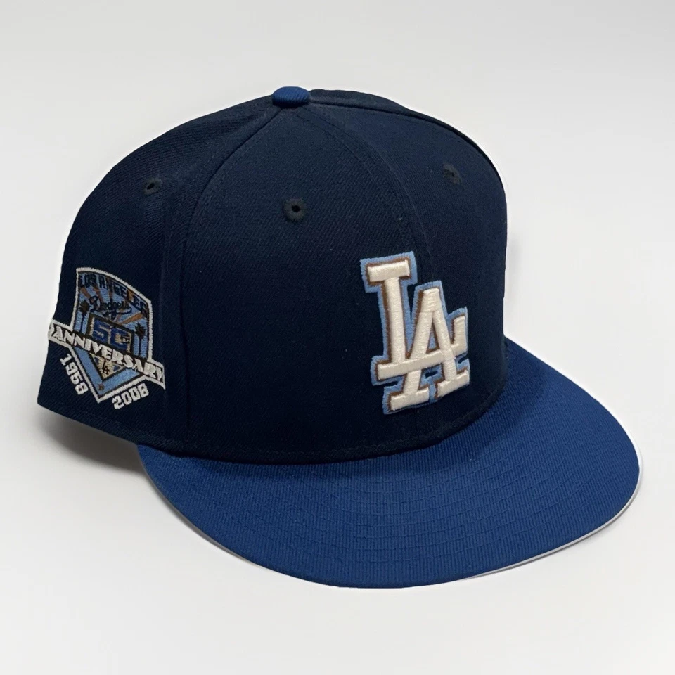 洛杉矶道奇队尺寸 7-3/4 50 周年纪念布贴 1958 - 2008 New Era 59Fifty — 第 1/4 张图片