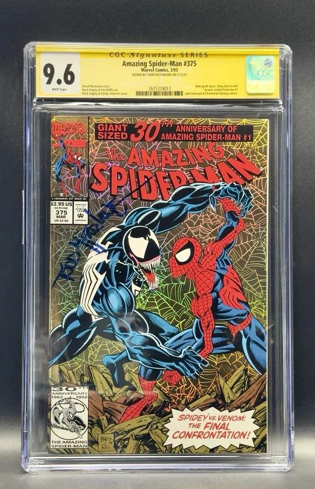 Amazing Spider-Man #375 CGC SS 9.6 Signed By Todd McFarlane White Pages - Image 1 of 1