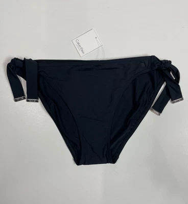 NUEVO Pantalón de bikini Calvin Klein para mujer negro con corbata lateral talla grande detalles plateados Foto 1 de 3