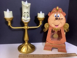 Disney Beauty & The Beast Cogsworth Clock 10” & Lumiere 10.5” Lights Up Figures - Picture 1 of 11