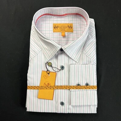 Camisa de vestir Enzo Denim para hombre 3XL puño francés blanca rosa a rayas nueva con etiquetas vintage Foto 1 de 4