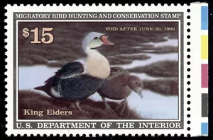 US RW58 $15 Hunting Permit Stamp 1991 King Eiders VF NH selvage on right - Picture 1 of 2