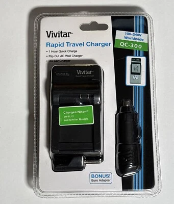 Cargador rápido Vivitar Worldwide 1 hora para Nikon EN-EL12 y QC-300 similar NUEVO Foto 1 de 4