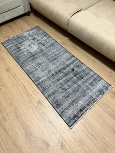 2x5 Distressed Black Vintage Runner, Turkish Rug, Handmade Wool Rug, Oushak Rug - Picture 1 of 9