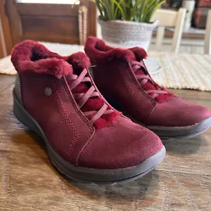 Bzees Ankle Booties Faux Fur Trim Comfort Casual Shoes Wine Size 9 - Picture 1 of 8