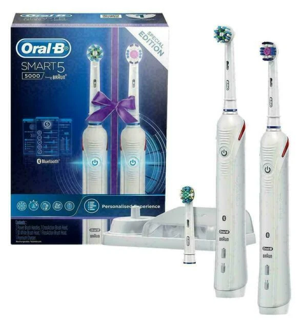 Oral-B Smart 5 5000 Electric Rotating Toothbrush with Dual Handle - White