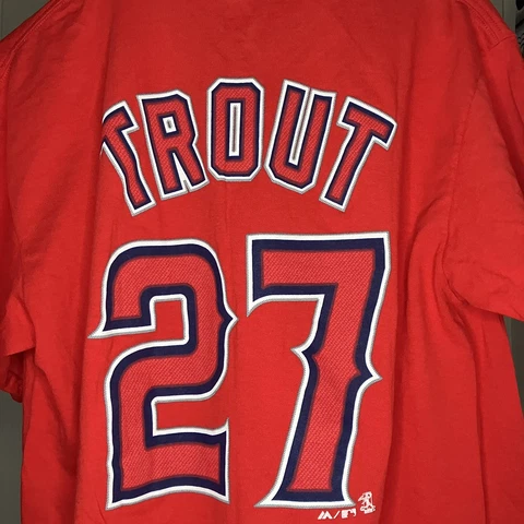 Majestic Mike Trout LA Angels Mens Size Large Short Sleeve Red Jersey T-Shirt Cover