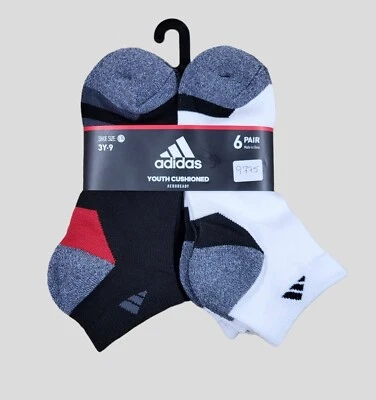 ADIDAS Niños Calcetines Corte Bajo Acolchados Aeroready Paquete de 6 Zapatos Talla 3Y-9Y  Foto 1 de 3