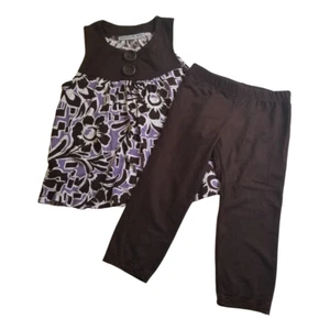 Girls Summer Top & Leggings Sz 4 Purple Floral Brown Pants Danica and Dylan NEW - Picture 1 of 10