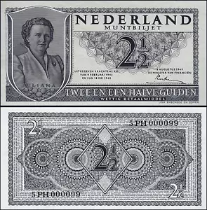 Netherlands 2 1/2 ( 2,5 ) Gulden 1949, UNC, P-73, Low Serial 000099 - Picture 1 of 1